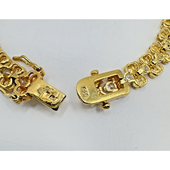 Gold Vermeil Sterling Silver Heart Bracelet Cubic Zirconia 7" - Picture 7 of 10